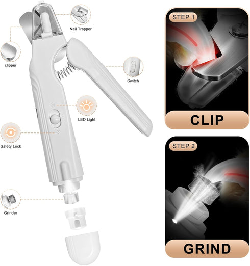 GLOWLY SUN 2-in-1 Trimmer 2 Dog Nail Clippers and Cat Nail Clippers with Light, Quick Sensor and Safety Guard, USB