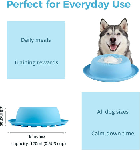 PEDAY Nonslip Dog Slow Feeder Lick Bowl with Ball, Enrichment Toy for Water, Yogurt & Jam
