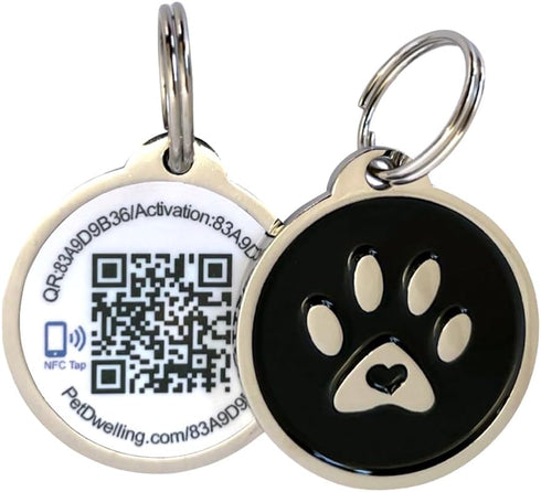 QR & NFC Pet Tag, Easy Scan Instant Location Alerts, Smart AI-Featured Pet Profile for Dogs (Black Paw)