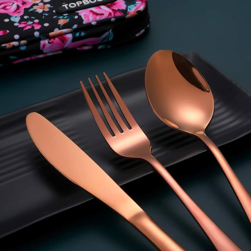 Travel Utensils - Reusable Silverware Set To Go, Portable Cutlery Set with Waterproof Carrying Case for Lunch Boxes,