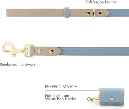 Leather Dog Leash, Cupertino Slim Leash with Reinforced Hardware, European Design, Blue, 4ft