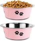 Stainless Steel Dog Bowls with Nonslip Rubber Bottom, No Spill Proof Skid Metal Bowls for All Breeds (Pink, 3.6 Cups)