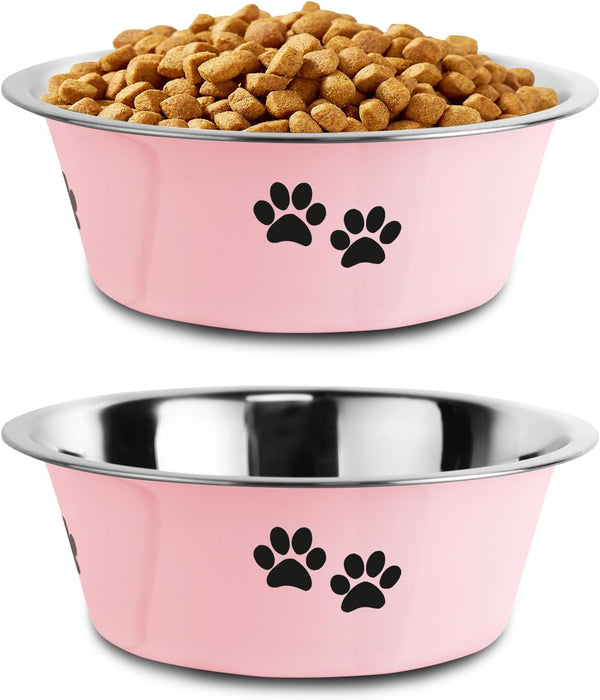 Stainless Steel Dog Bowls, Pink 8.5 Cups/71 OZ No Spill Proof Skid Insulated Bowls for Large Medium Small Breed Dogs