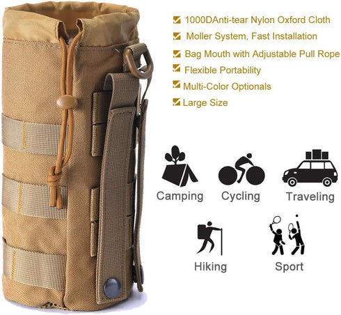 Upgraded Tactical Drawstring Molle Water Bottle Holder, Tactical Pouches
