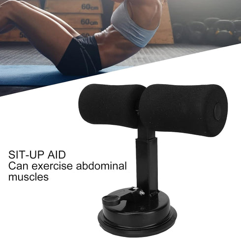 Sit-up Aid | Portable Adjustable Sit Up Bar for Floor | Abdominal Muscle Exercise Equipment for Body Building (Black)