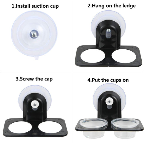 SLSON Gecko Feeder Ledge Acrylic with 20 Pack 1 oz Plastic Bowls - Improved Suction Cup Reptile Feeder, Black