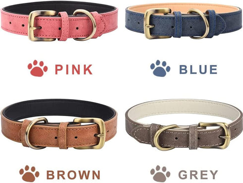 Classic Leather Dog Collar, Adjustable Heavy Duty Pet Collars for Small Medium Large Dogs, Padded Soft and Strong