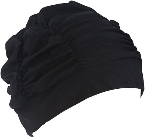 Women Ladies Pleated Cloth Fabric Swimming Hat Swim Hat Cap Bathing Cap Black by HugeStore