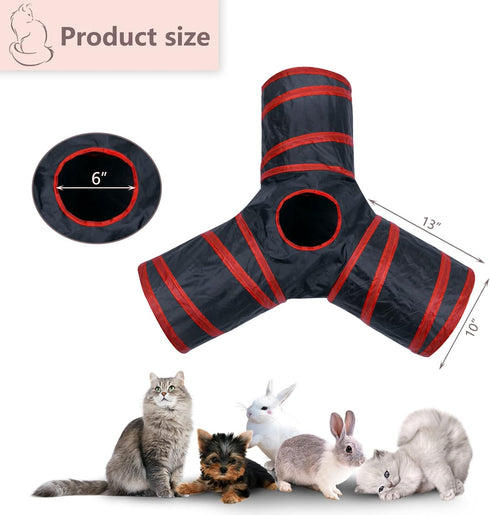 Bigladious 3 Way Cat Tunnel Collapsible Fun Pet Play Tube Toys for Cats, Kittens, Puppies & Rabbits - Portable Tunnel