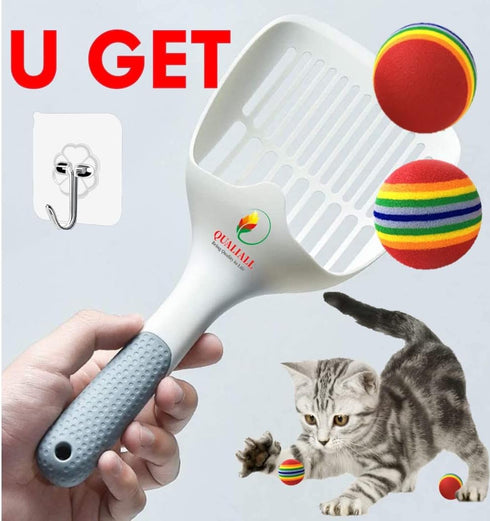 Large Cat Kitty Litter Box Poop Pooper Scoop with Holder, Sturdy Durable, Light, 1+2+1pcs, White