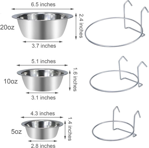 Wontee Stainless Steel Pet Bowl, Hanging Food Water Bowls for Birds, Parrots, Small Dogs and Cats (S)
