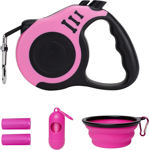 Retractable Dog Leash Automatic Telescopic Tape, 10/16 FT Durable with Folding Bowl and Rubbish Bags