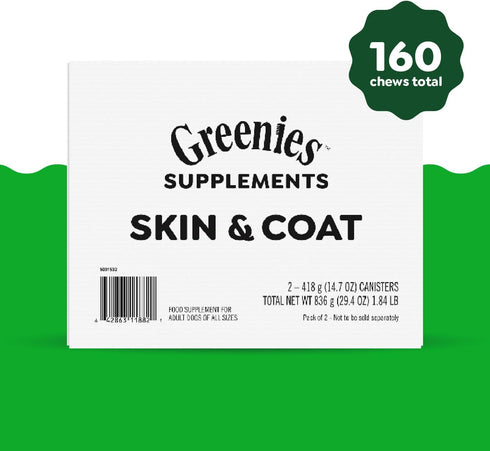 Greenies Skin & Coat Supplement for Dogs, 80-Count Tub Soft Chews with Fish Oil, Omega-3s, and Linoleic Acid