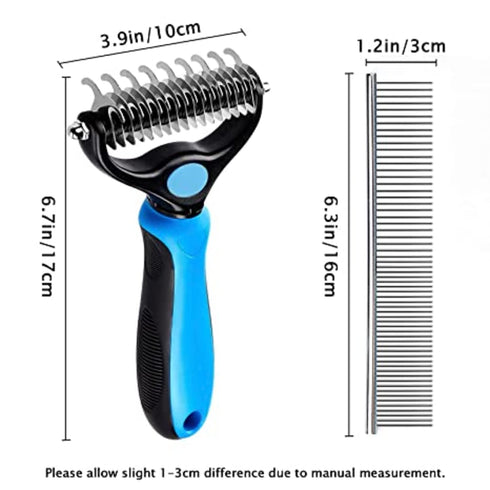 Dog Brush for Shedding - 2 Sided Deshedding Comb for Short & Long Haired Dogs, Cats & Pets - Blue