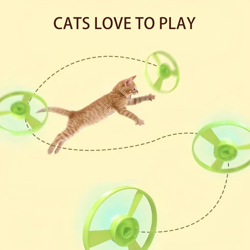 1 5 Flying Cat Toy for Indoor Kitten, Interactive Cat Fetch Toy with Light Up Spinning Tops, and Propellers, Flying dis