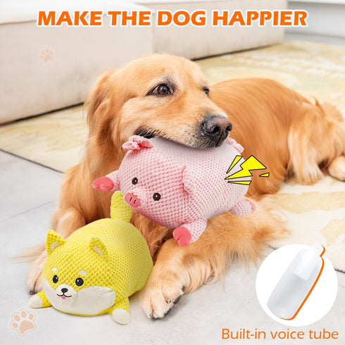 2024 Eadwe Cute Plush Dog Toy, New Durable Squeaky Pig Sound Toy for Dogs, Fun and Engaging Chew Toy for French