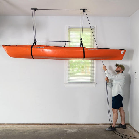 StoreYourBoard Kayak and Canoe Ceiling Pulley System, Heavy Duty Garage Mount Storage Hoist, Holds 150 lbs