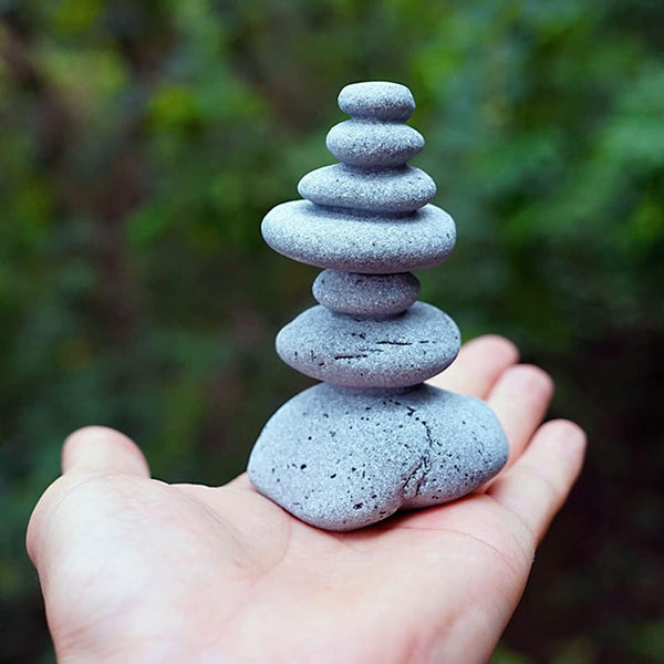 OwMell Balanced Stones Cairn Statue, Stacked Zen Rock Decor for Small Fish Tank Micro Landscape Decoration 3.7"