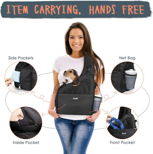 SlowTon Pet Dog Sling Carrier, Hands Free, Small Animal Puppy Up to 6 lbs, Machine Washable