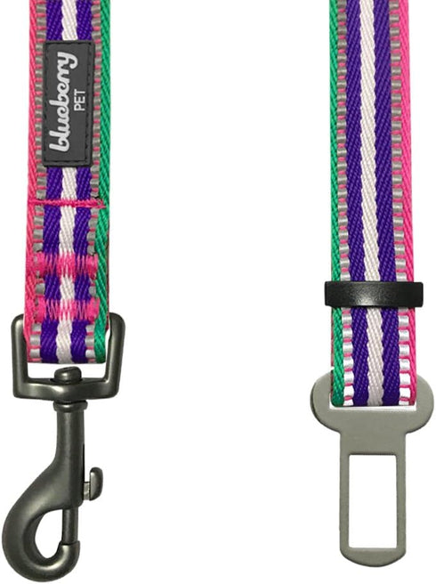 Blueberry Pet Adjustable Dog Seat Belt Tether, 3M Reflective, Multi-Colored Stripe for Dogs & Cats, Pink, Emerald,
