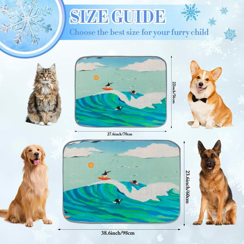imiBBWQu Summer Summer 27" 22" Cooling Dog Bed Waves Penguins Cooling Crate Mat for Dogs Washable Dog Pad Beds Dogbeds