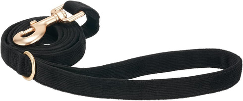 Soft Cotton Dog Leash - 5 Ft Heavy Duty Corduroy Leash with Gold Metal Hook for Small Medium Large Dogs, Black