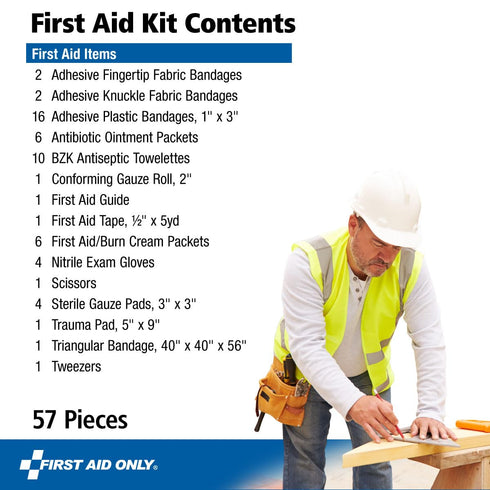 First Aid Only 6060 All-Purpose Emergency First Aid Kit, 10-Person, 57 Pieces for Home, Worksite, Car