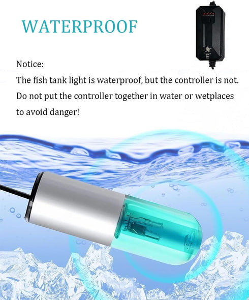 Aquarium Blue Light, 3W Submersible Aquarium Light, Fish Tank Light with Timer, Submersible Waterproof Lamp for Filter Tank Sump Swim Pool by KINGYEENUO