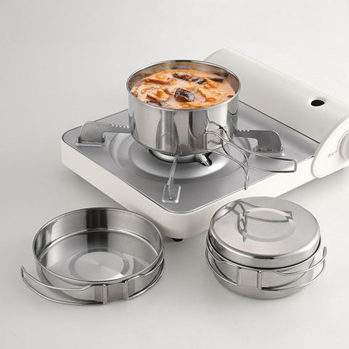 Set Set Backpacking Toyvian Outdoor Camping Cookware Stainless Steel Pot Pan Foldable Handle Portable Cooking Kit
