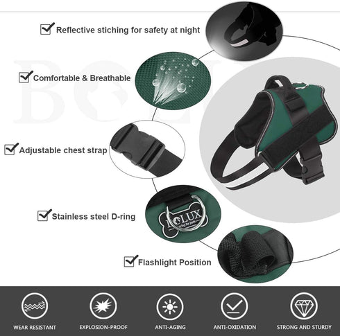 Bolux Dog Harness, No-Pull Reflective Dog Vest, Breathable Adjustable Pet Harness with Handle for Outdoor Walking (Dark