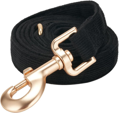 Soft Cotton Dog Leash - 5 Ft Heavy Duty Corduroy Leash with Gold Metal Hook for Small Medium Large Dogs, Black