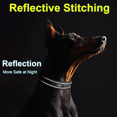 Fida Heavy Duty Dog Collar, Ultra Comfortable Soft Neoprene Padded, Adjustable Reflective Nylon Collar for Medium
