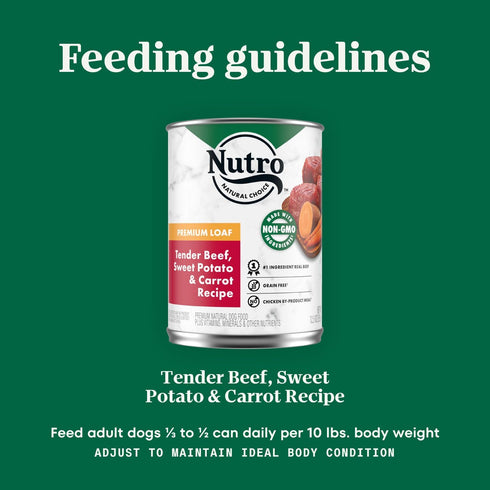 NUTRO PREMIUM LOAF Adult Natural Grain Free Wet Dog Food, Tender Beef, Sweet Potato & Carrot Recipe, 12.5 oz. Cans