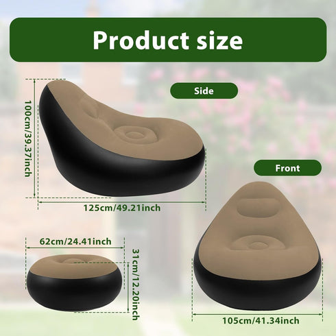 ZJMCAJY Inflatable Chair, Inflatable Folding Sofa with Ottoman Portable Inflatable Couch with Flocked Surface