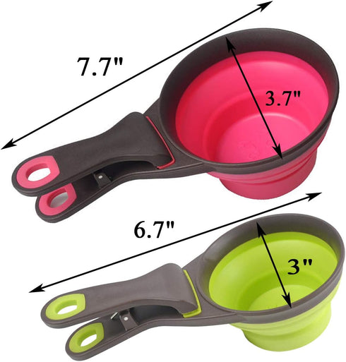 Collapsible Pet Scoop Silicone Measuring Cups Set, 3 in 1 Multi-Function Dog Snack Measuring Cup Set of 2.