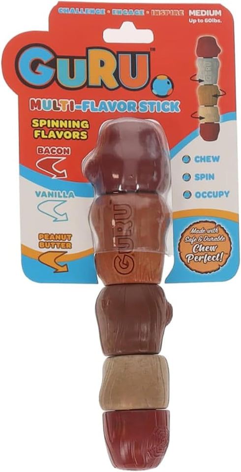 GURU Pet: Multi-Flavor Stick - Medium - Spinning Dog Chew Toy, Infused Flavors, Bacon-Chicken-Peanut Butter-Vanilla