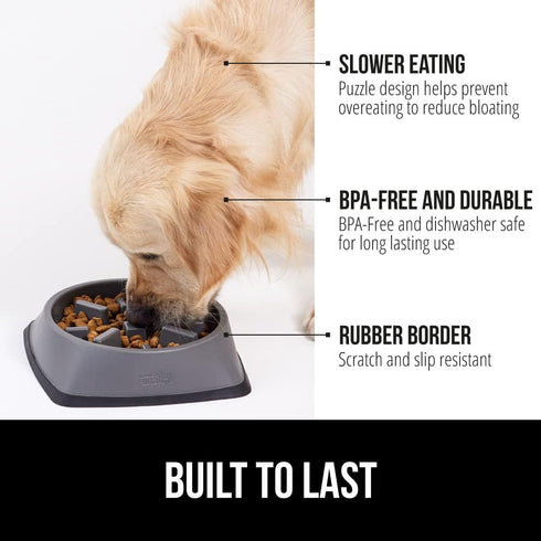 GORILLA GRIP Patent Pending Slow Feeder Dog Bowls - Interactive Puzzle Toy for Dogs and Cats, 2 Cup, Gray