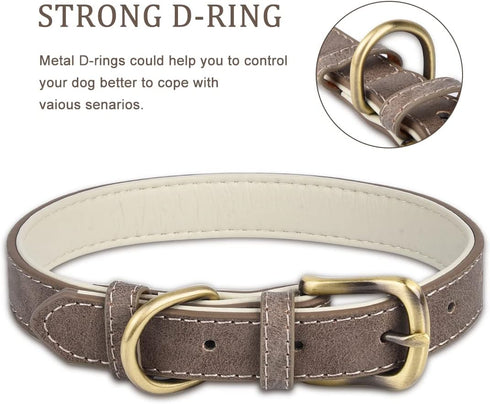 Classic Leather Dog Collar, Adjustable Heavy Duty Pet Collars for Small Medium Large Dogs, Padded Soft and Strong