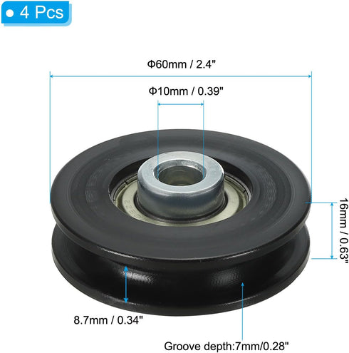 PATIKIL Universal Bearing Pulley Wheel 60mm/2.4", 4 Pack Nylon Bearing Pulley Wheel for Gym Equipment Part Cable Machine