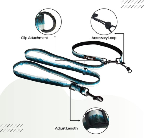 6in1 Multifunctional Dog Leash - Hands Free, Adjustable Length (3'7"-6'7"), Forest Print for Medium and Large Dogs,