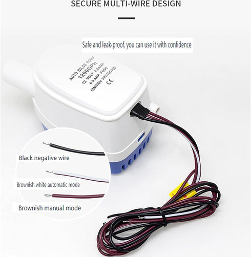BYDGUMEI 12v 1200gph 1-1/8"(29mm) Swimming Submersible Bilge Pump Automatic Float Switch Marine Water Pump Kit Outlet