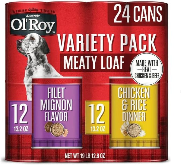 Generic Ol'~Roys Meaty Loaf Wet Dog Food Variety Pack, Filet Mignon Flavor &