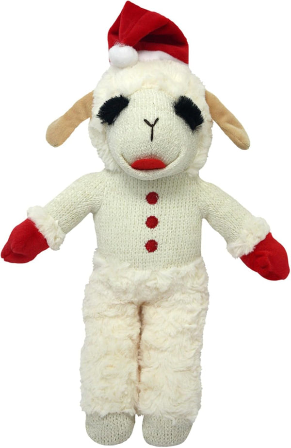 Multipet Lamb Chop Dog Plush Toy w/Santa Hat - Extra Soft Plush Stuffed Animal for Cuddling & Playing (10.5”, Cream)