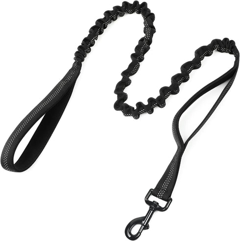 rabbitgoo 6FT Tactical Dog Leash, Black Military Bungee Dog Training Leash with 2 Padded Control Handles for Medium