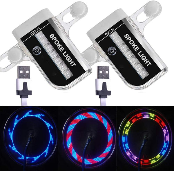 Solhice 2 Tire Rechargeable LED Bike Wheel Lights, Waterproof Bicycle Spoke Lights, 30 Patterns for Night Riding