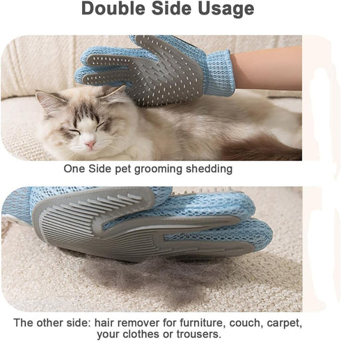 2 in 1 Pet Grooming Gloves for Dogs & Cats, Pet Fur Remover Glove, Grooming Brush Mitt, Fur Cleaner for Couch, Clothes,
