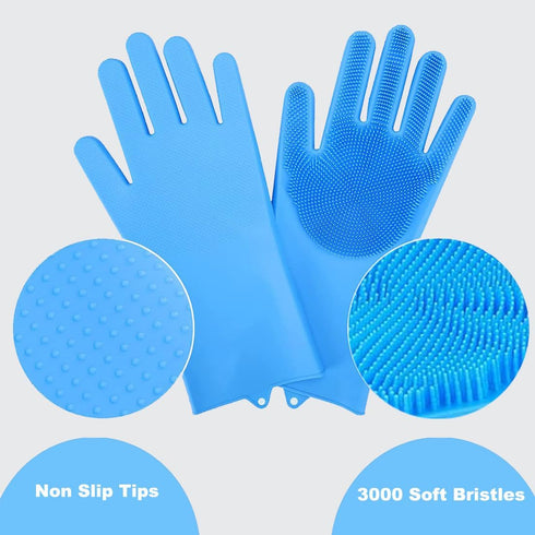 Pet Washing Gloves - Gentle Silicone Dog Bath Shampoo Shower Brush Grooming Mitts, Waterproof, Massaging Rubber Scrubber
