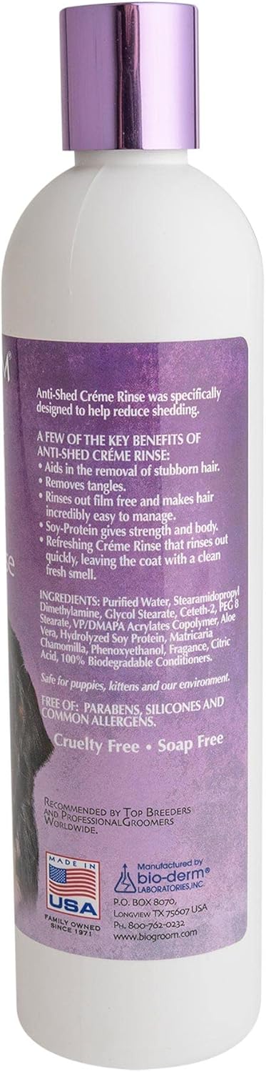 Bio-groom Anti-Shed Deshedding Dog Conditioner - 12 fl oz, Odor Eliminating Bathing Supplies for Dogs & Cats,