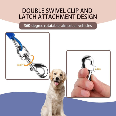 Dog Tether for Car, Pet Dog Car Seat Belt Restraint, Chew Proof Safety Tether Cable with Double Hook (39 Inch)