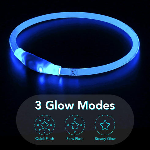 LED Dog Collar Light Up Dog Collars 1 Count USB Rechargeable TPU Glow Safety Basic Dog Collars for Large Medium Small Dogs (Blue)